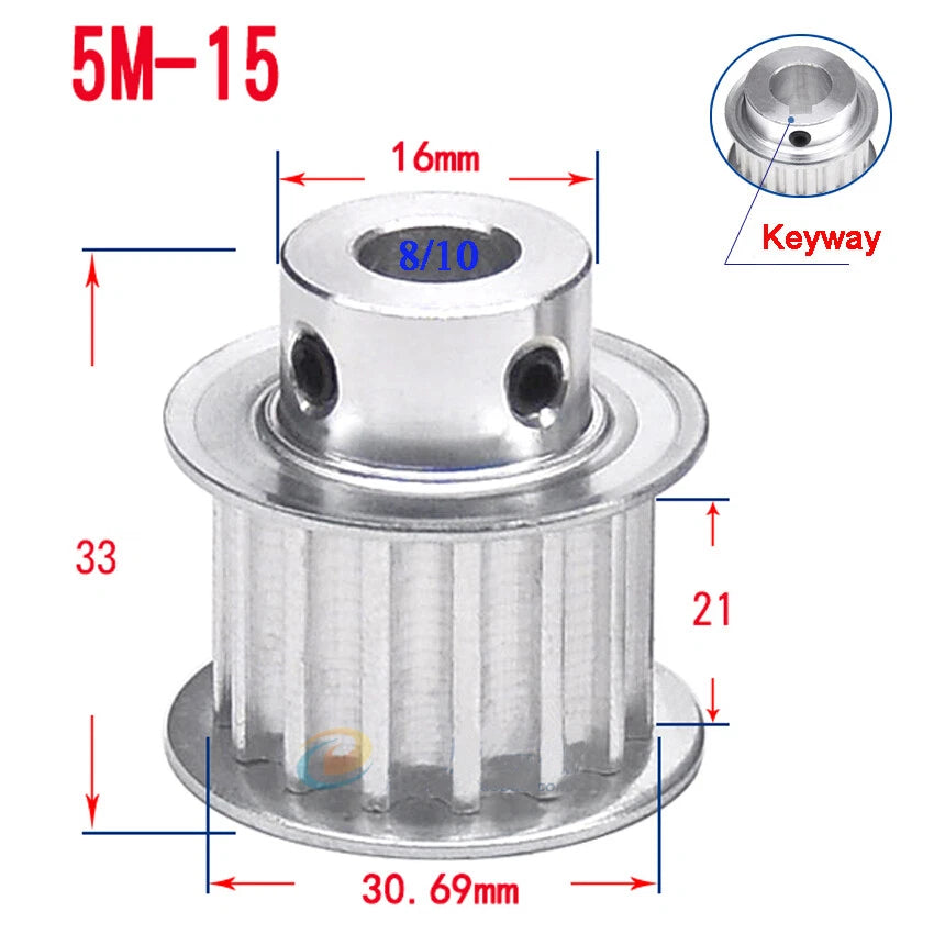 5M 15T-80T Timing Belt Pulley With Step/Keyway, Bore 8-25mm,For 20mm Width Belt