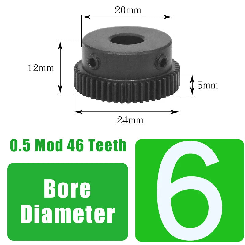 0.5 Mod Spur Gear 46 Teeth Transmission Gear Bore 6/8/10mm Motor Gears 45# Steel