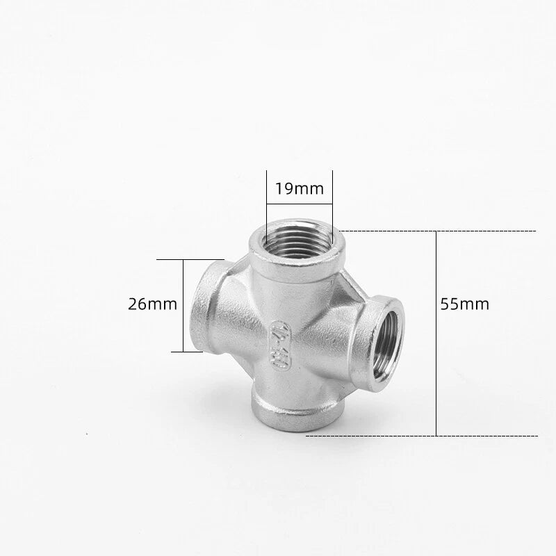 Stainless Steel BSP Equal Cross Pipe Fitting — Female Thread 4-Way, 1/4" to 2"