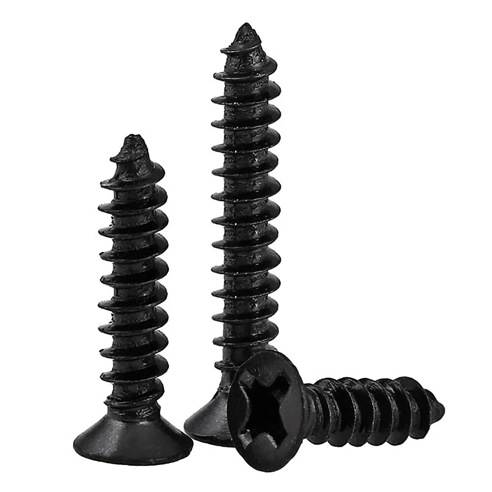 M1 M1.2 M1.4 M1.7 M2 M2.3 M2.6 M3 Flat Countersunk Self‑Tapping Screws – Black Zinc Carbon Steel