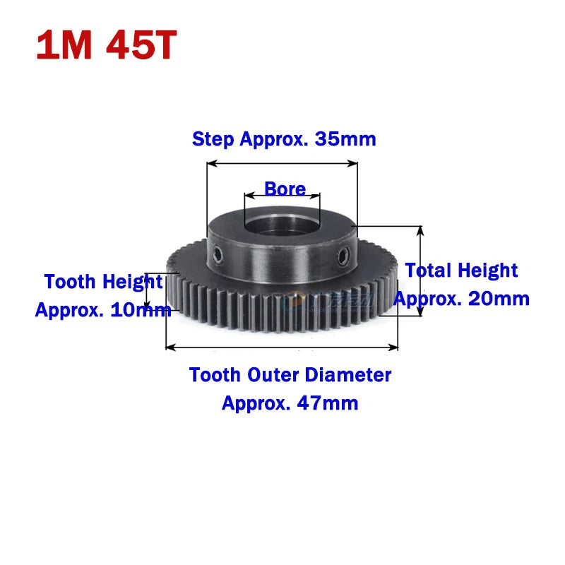 1 Module Spur Gears 45-150 Teeth 45# Steel Motor Transmission Gears Bore 6-30mm