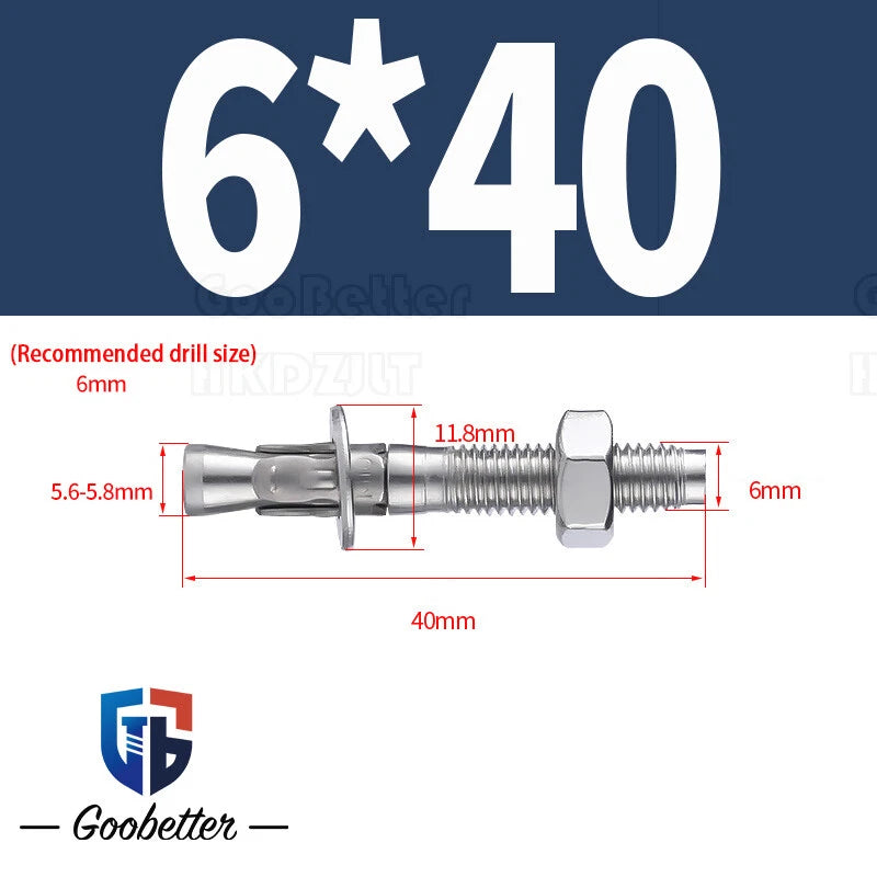 Stainless Steel Through Anchor Bolts — M6 M8 M10 M12 M16 Expansion Bolt
