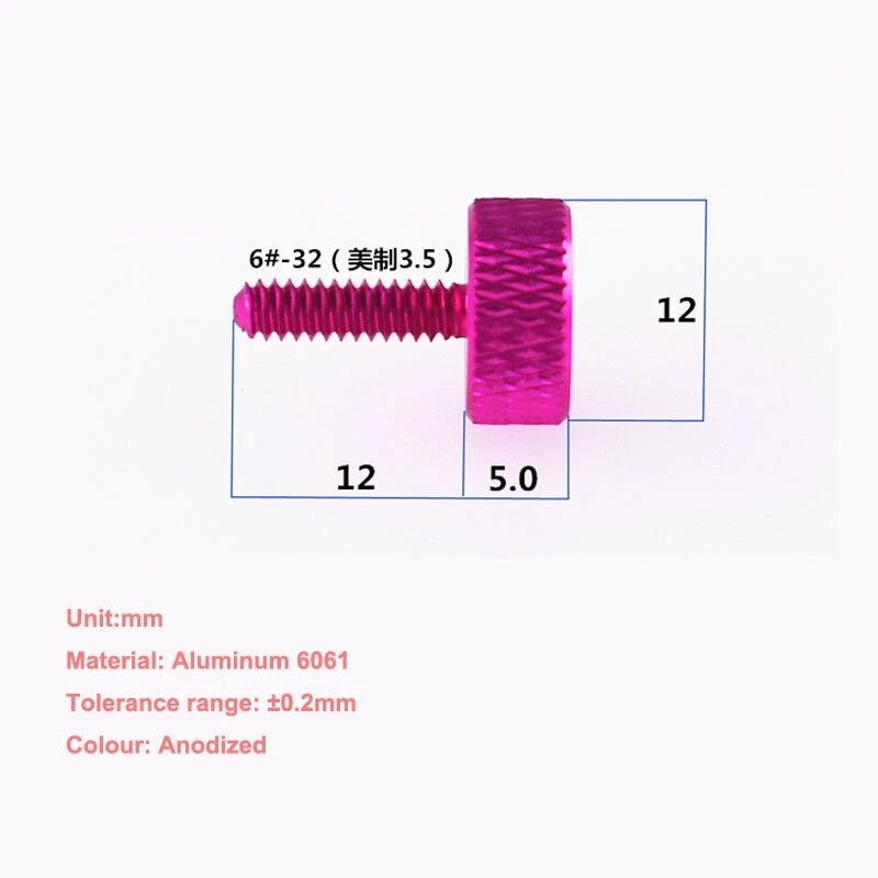 UNC 6 - 32 Aluminum Knurled Thumb Screws — Flat Head, 10 Colors, 3 Lengths - HomeDIYer