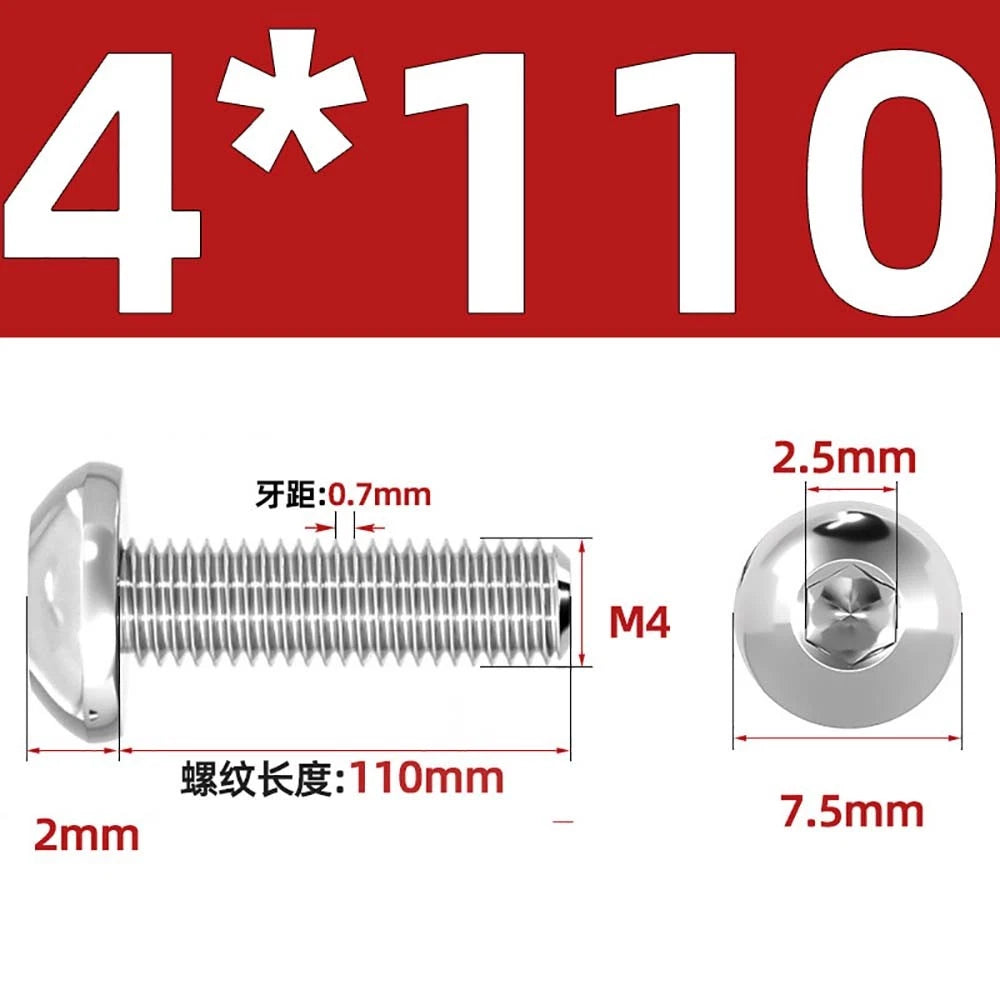 M1.6–M5 A2 Stainless Steel Button Head Socket Cap Screws – Round Pan Head, Hex Drive, Fully Threaded