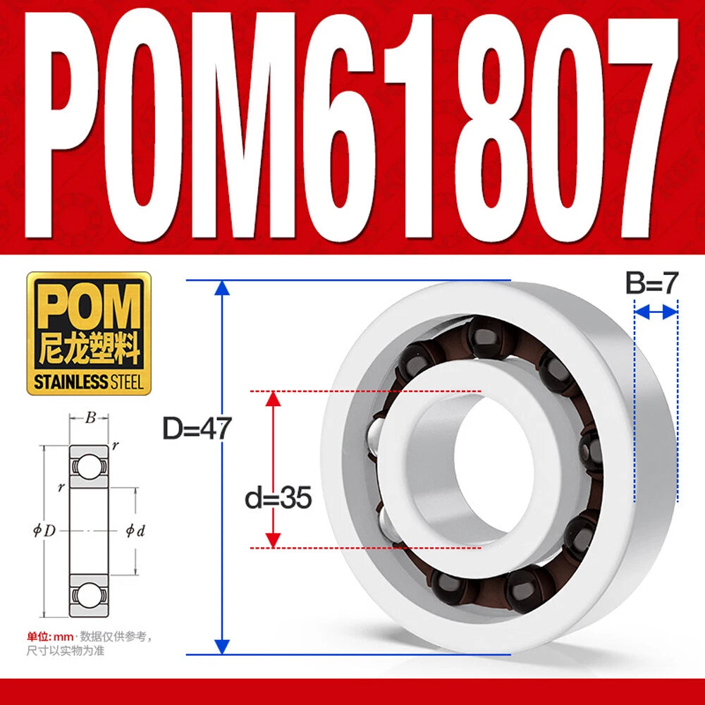 POM Plastic Bearing Glass Ball Miniature Deep Groove Ball Bearings Various Sizes