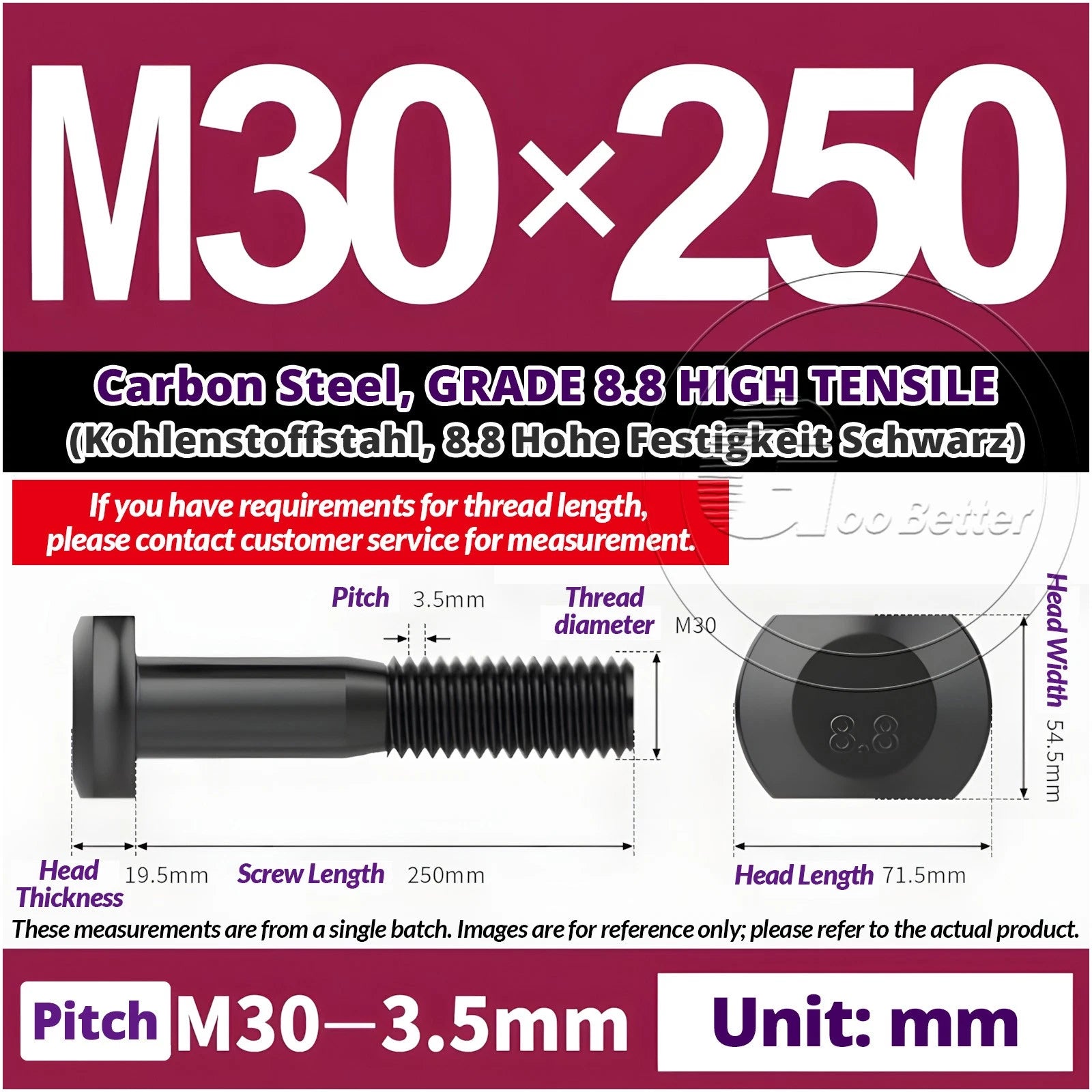 T-Slot Bolts M22 - M42 T Track Bolts 70mm to 500mm Long GRADE 8.8 HIGH TENSILE