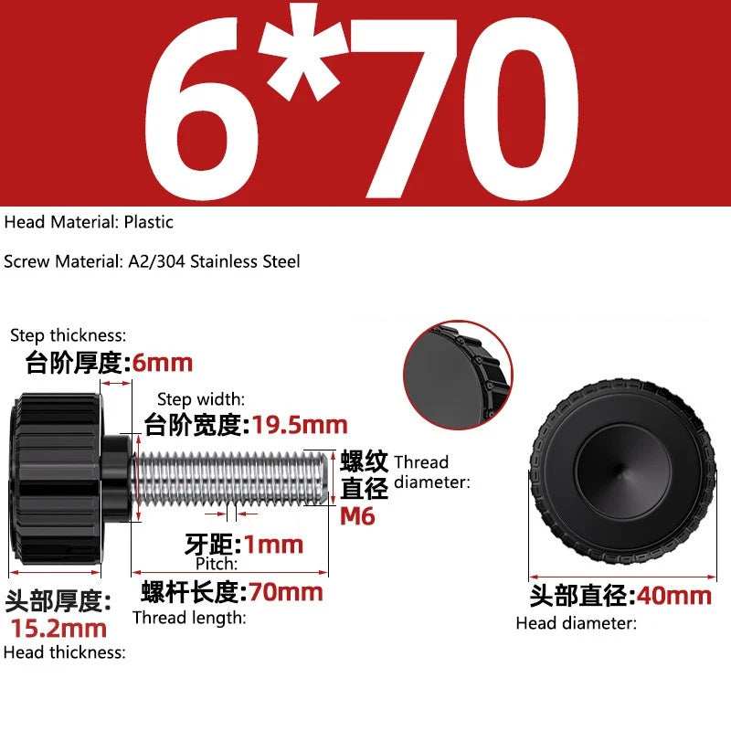M3-M8 A2/304 Stainless Steel Plastic Knob Thumb Screws Hand Twist DIY Machinery