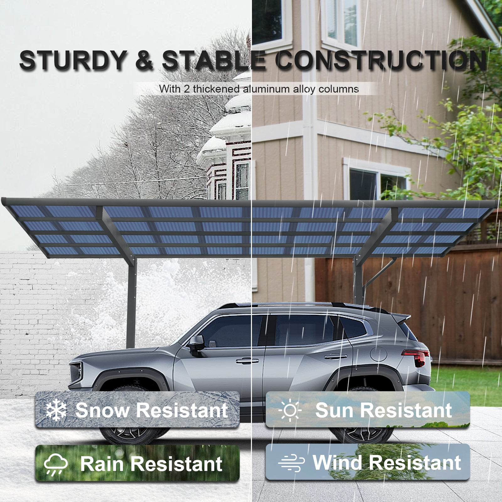 Outdoor Carport, 17.44FT*9FT*11FT Single Carport Aluminum Metal Frame and Polycarbonate Panels Car Port for Outdoor Driveway Car, Truck