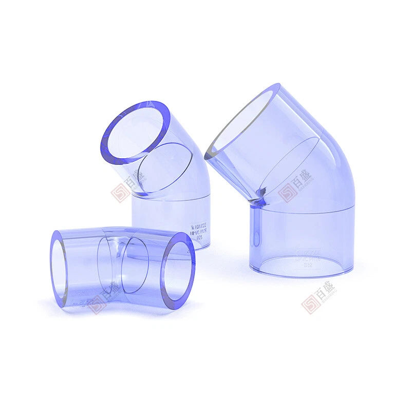 UPVC Clear 45° Elbow Plumbing Pipe Fittings For Aquarium & Fish Tank 20mm-110mm