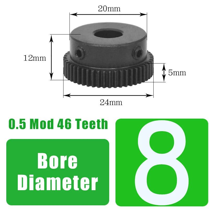 0.5 Mod Spur Gear 46 Teeth Transmission Gear Bore 6/8/10mm Motor Gears 45# Steel