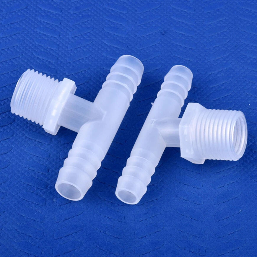 Plastic T Joiner Barbed X Male Thread Hose Connector Pipe Fittings Air Water