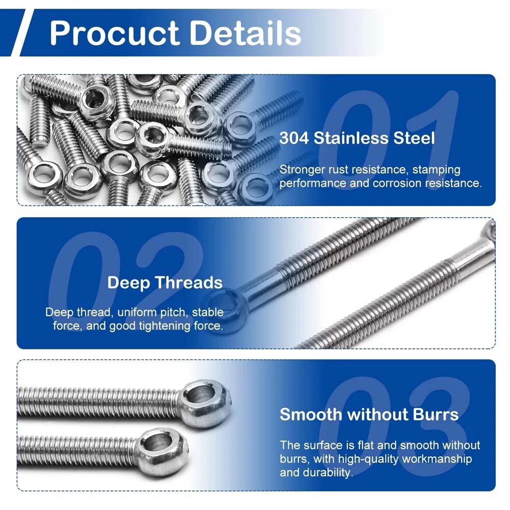A2 Stainless Steel Eye Bolts with Nut — M5 M6 M8 M10 M12 Threaded Ring Screws - HomeDIYer