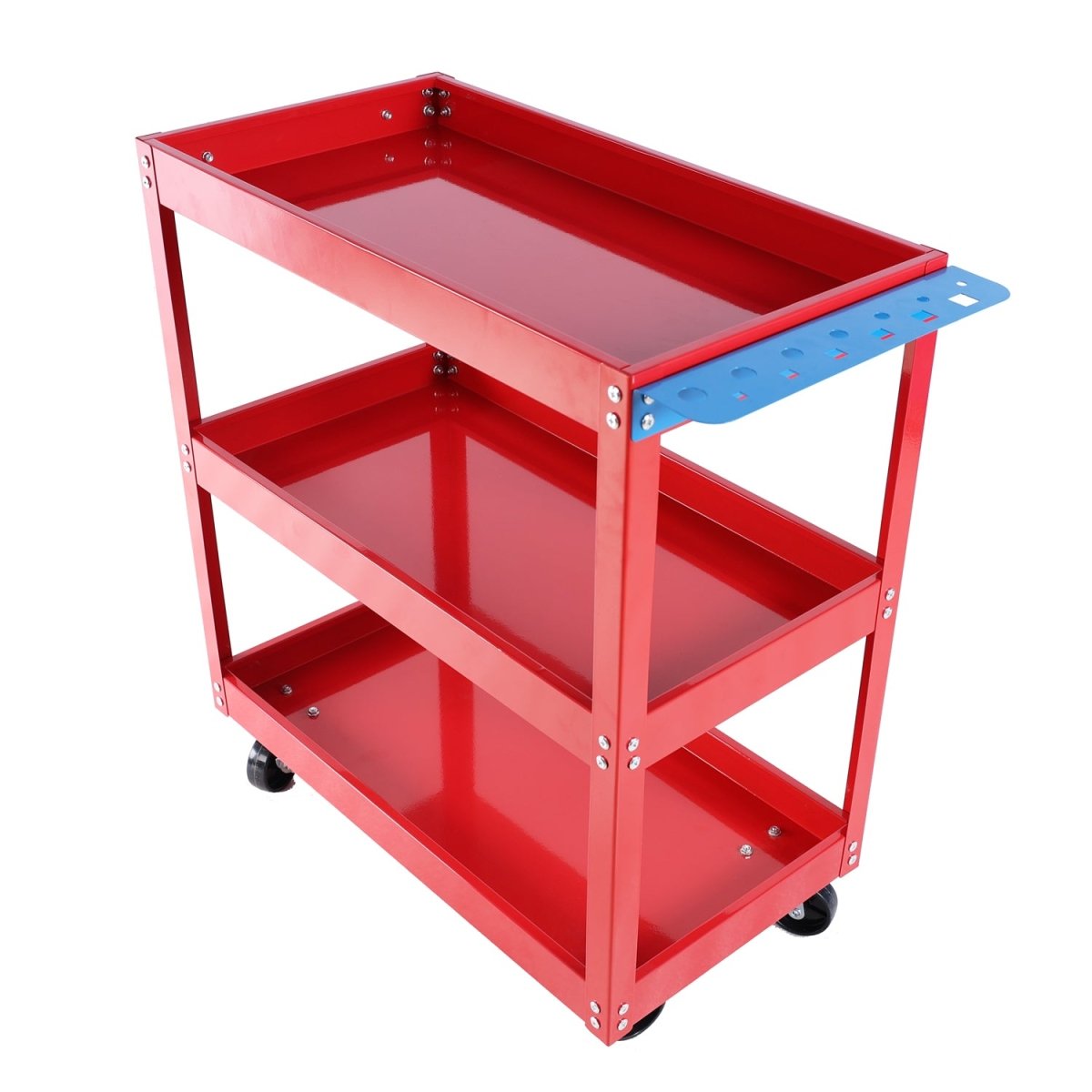 Tool Cart on Wheels, 3 Tier Rolling Mechanic Tool Cart, Heavy Duty Steel Utility Cart w/Lockable Wheels, 450 LBS Capacity Industrial Service Cart for Garage, Warehouse, Workshop (Bright Red) - HomeDIYer