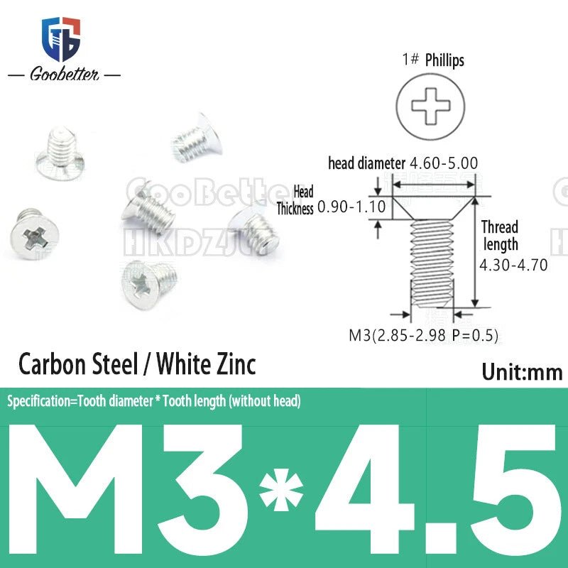 M3 Phillips Flat Head Machine Screws – Carbon Steel Countersunk Bolts, 3 mm to 15 mm - HomeDIYer