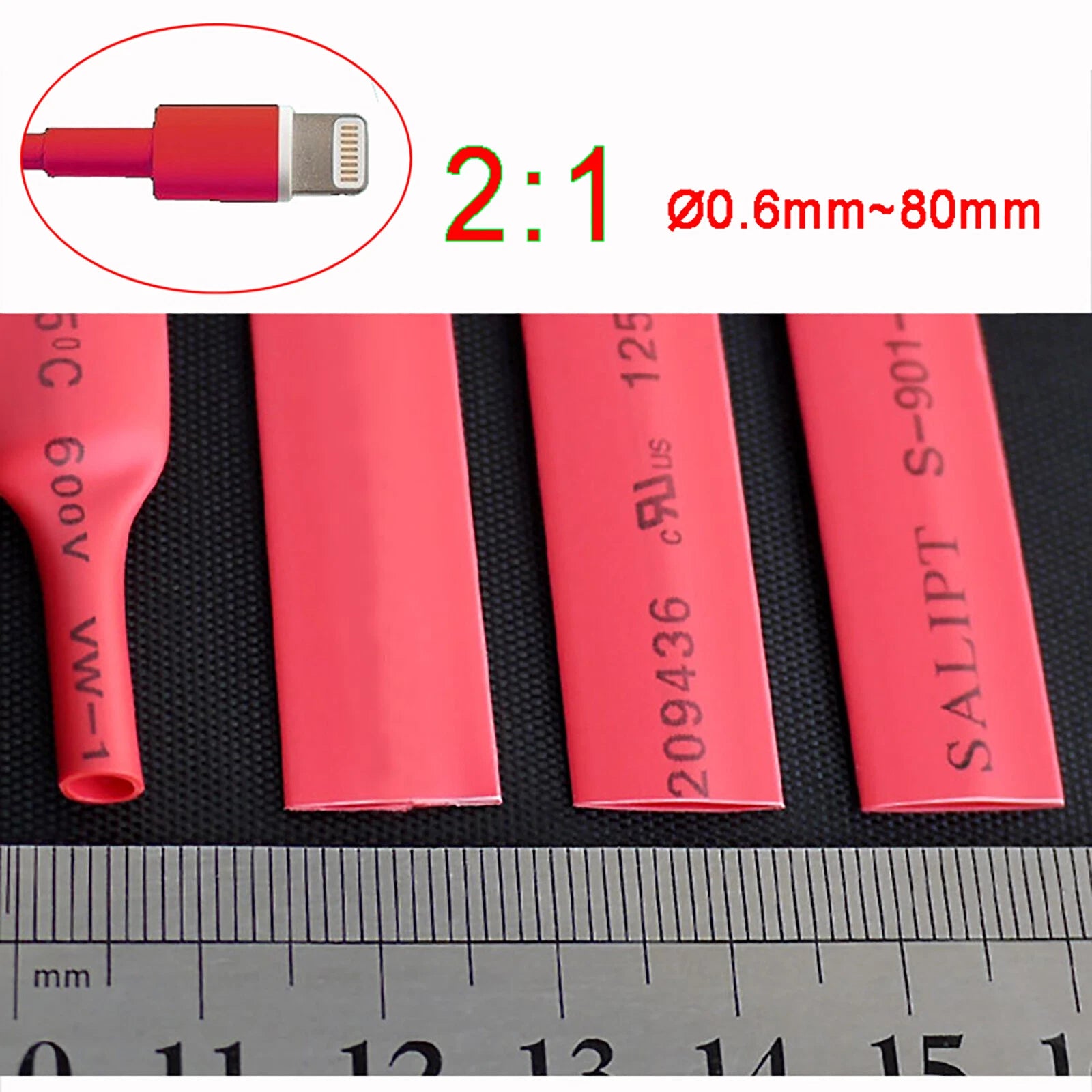 Red Heat Shrink Tubing 2:1 Ratio — Electrical Wire Sleeving & Cable Wrap