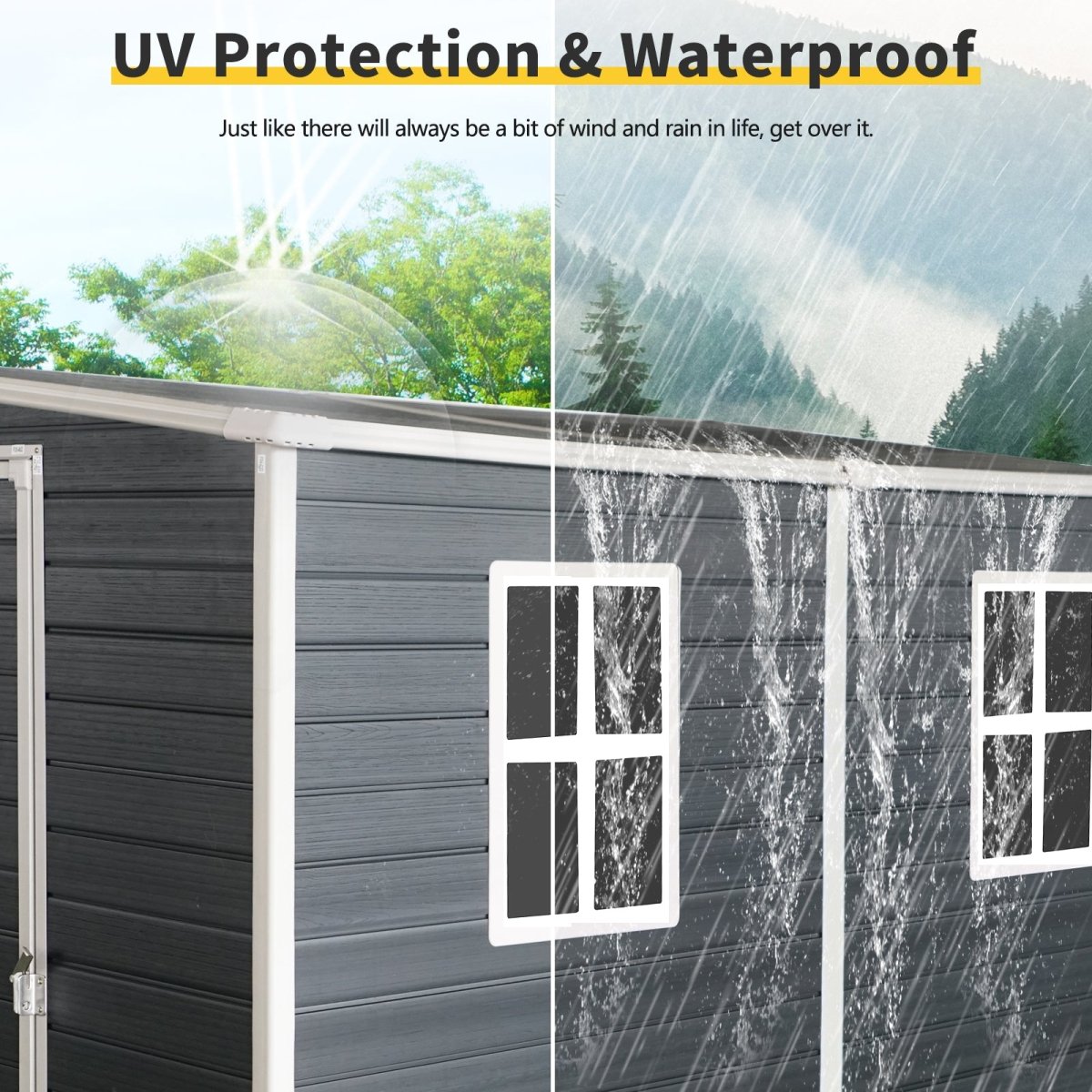 4x8ft Outdoor Storage Shed with Floor Resin shed with Two - Window, Waterproof ,Lockable Doors for Patio,Yard,Lawn - Black - HomeDIYer