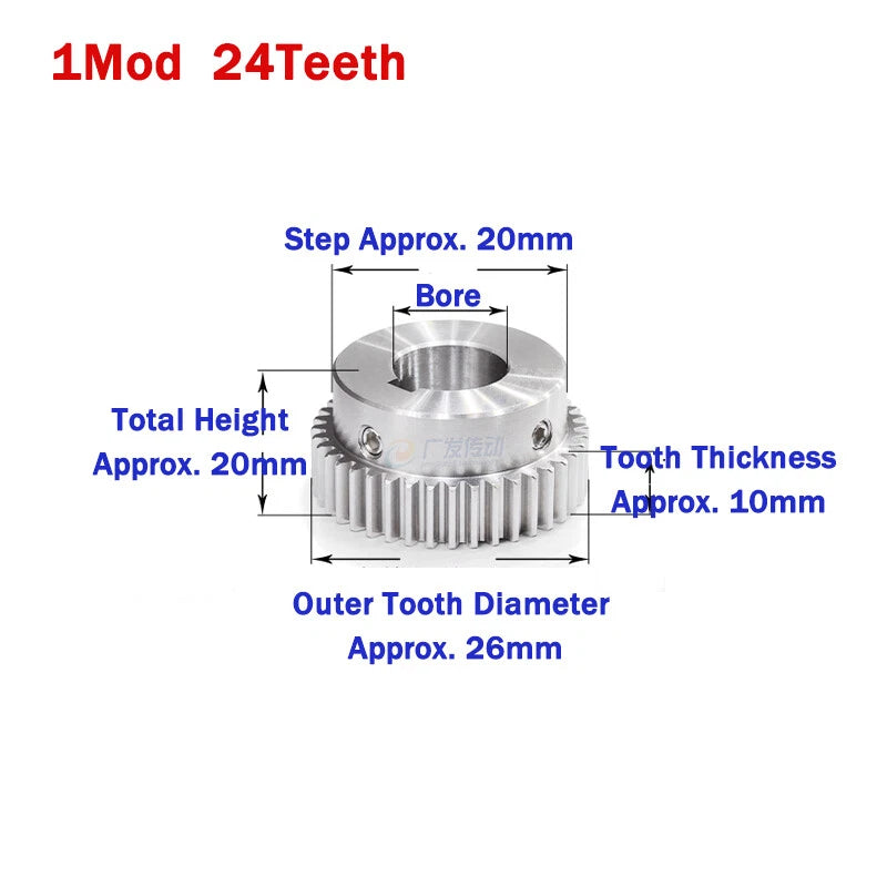 1 Module Stainless Steel Spur Gears 20-50 Teeth Pinion Motor Gear Keyway Hole