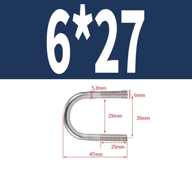M6 Round Bend U - Bolt – A2 Stainless Steel, 14mm to 114mm, 1/3/5/10/15 Pack - HomeDIYer