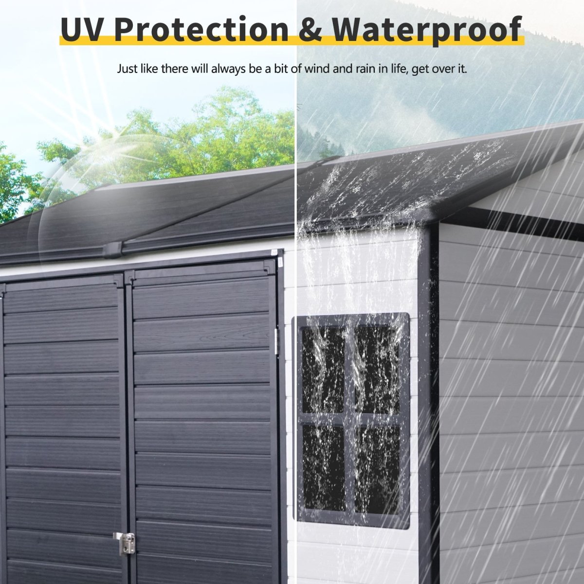 8 x 6 ft Resin Outdoor Storage Shed Waterproof Shed with Floor & Two Windows & Lockable Door, Tool Shed for Garden, Patio, Backyard,Grey White - HomeDIYer