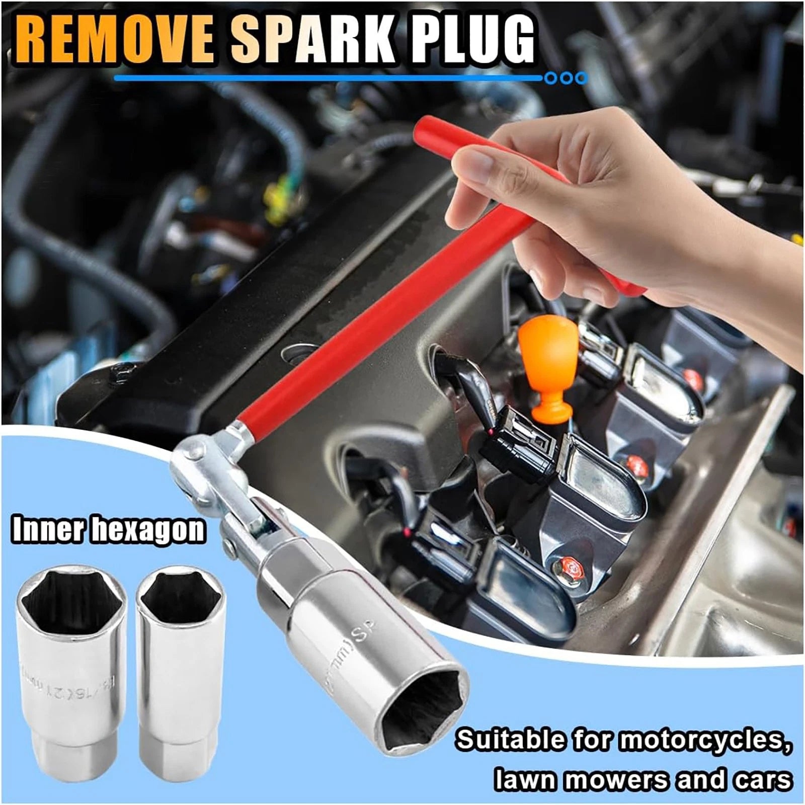 3Pc Spark Plug Socket Wrench T-Handle 5/8" & 13/16" Spark Plug Remover Installer