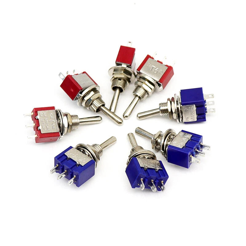 MTS Series Toggle Switch 3–12 Pin | On-On / On-Off-On | Blue & Red