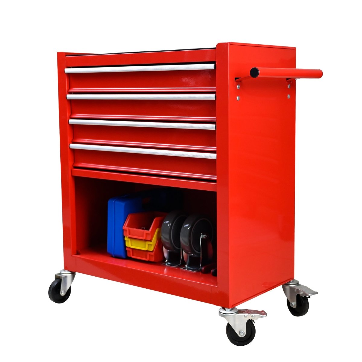 4 Drawers Multifunctional Red Tool Cart With Wheels - HomeDIYer