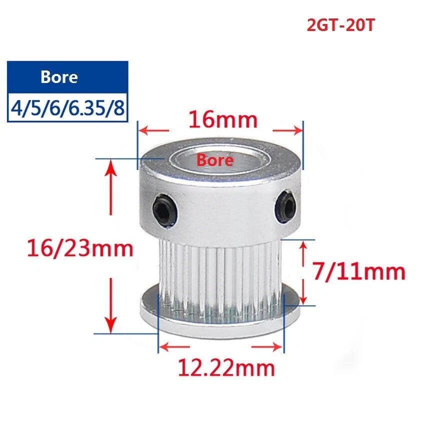 2GT 16-110Teeth Timing Belt Pulley Pitch 2mm Width 7mm For 3D Printer CNC Drive