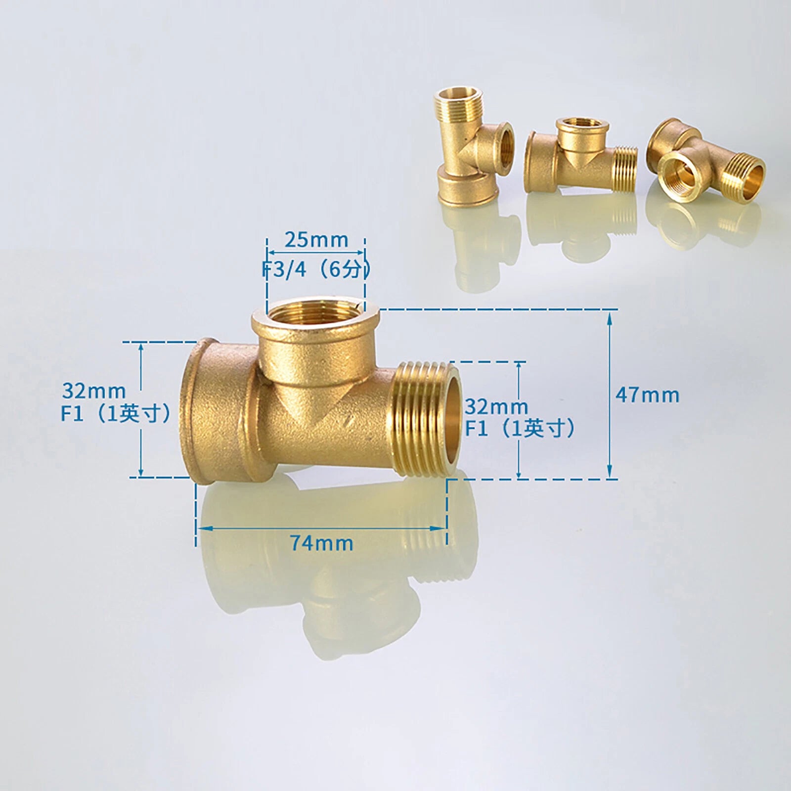 Brass T Tee Pipe Fitting — Female & Male NPT Thread, 3/4" to 2"