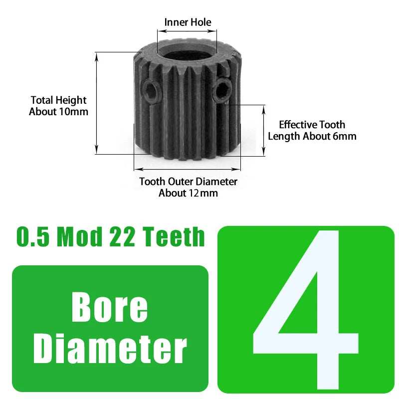 0.5 Mod 22 Teeth Spur Gear Bore 4/5/6mm Motor Gears Transmission Gears 45# Steel