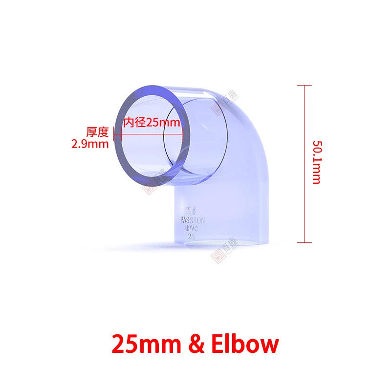 PVC Clear Water Pipe Fittings – Tee, Elbow & Straight Connectors for Fish Tank & Pond (20–50mm)