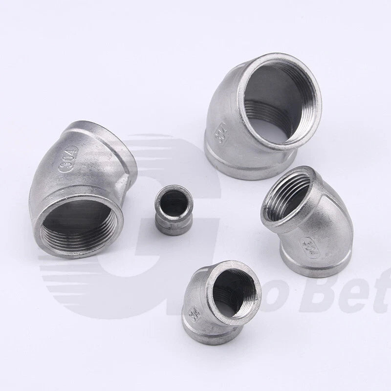 Stainless Steel 45° Elbow BSP Female Threaded Pipe Fitting — 304 SS, 1/8" to 2" (DN6–DN50)