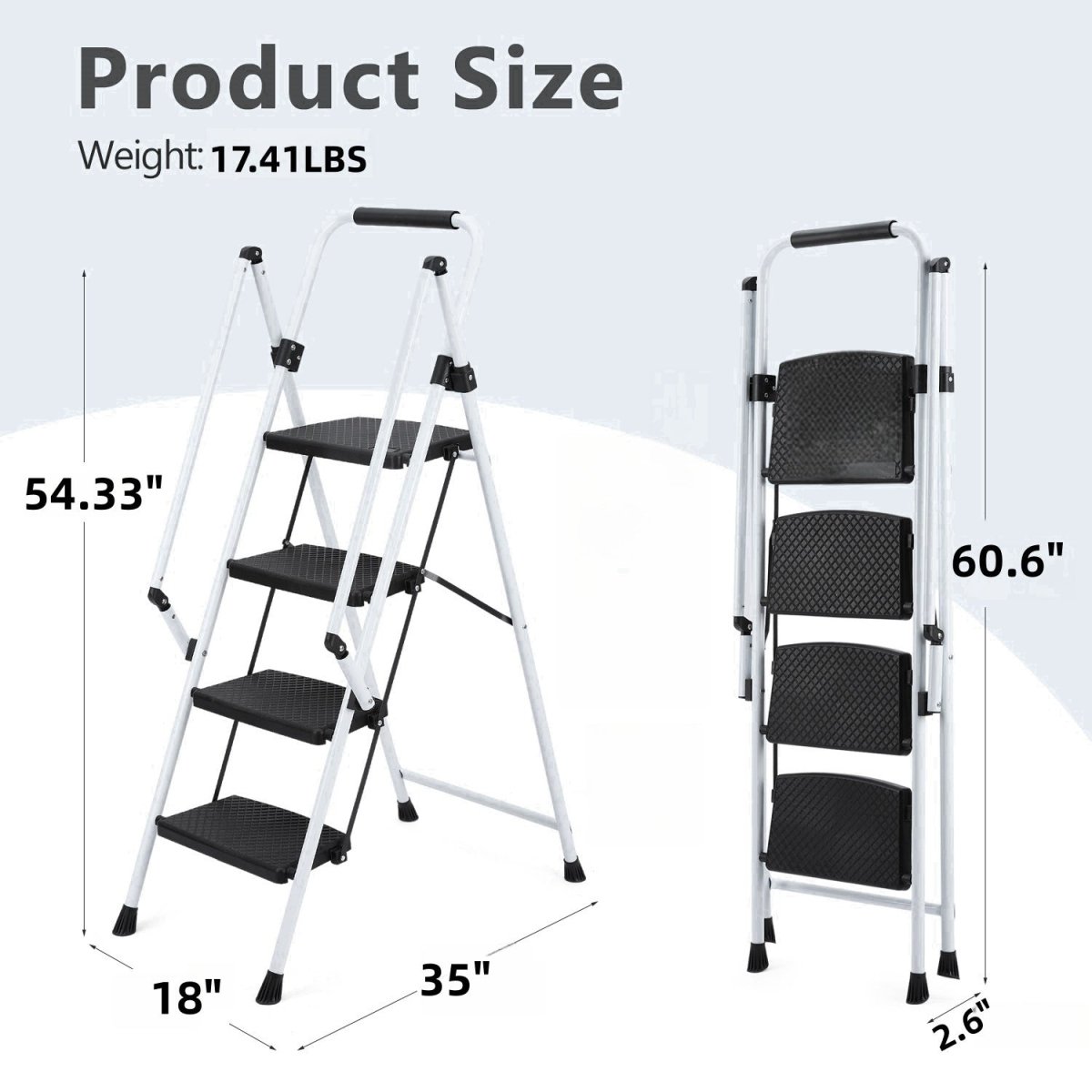 White four - step ladder, light folding four - step stool, wide anti - skid pedal and safety handle, strong steel ladder, multi - purpose ladder, applicable to family, kitchen, office elevator - HomeDIYer