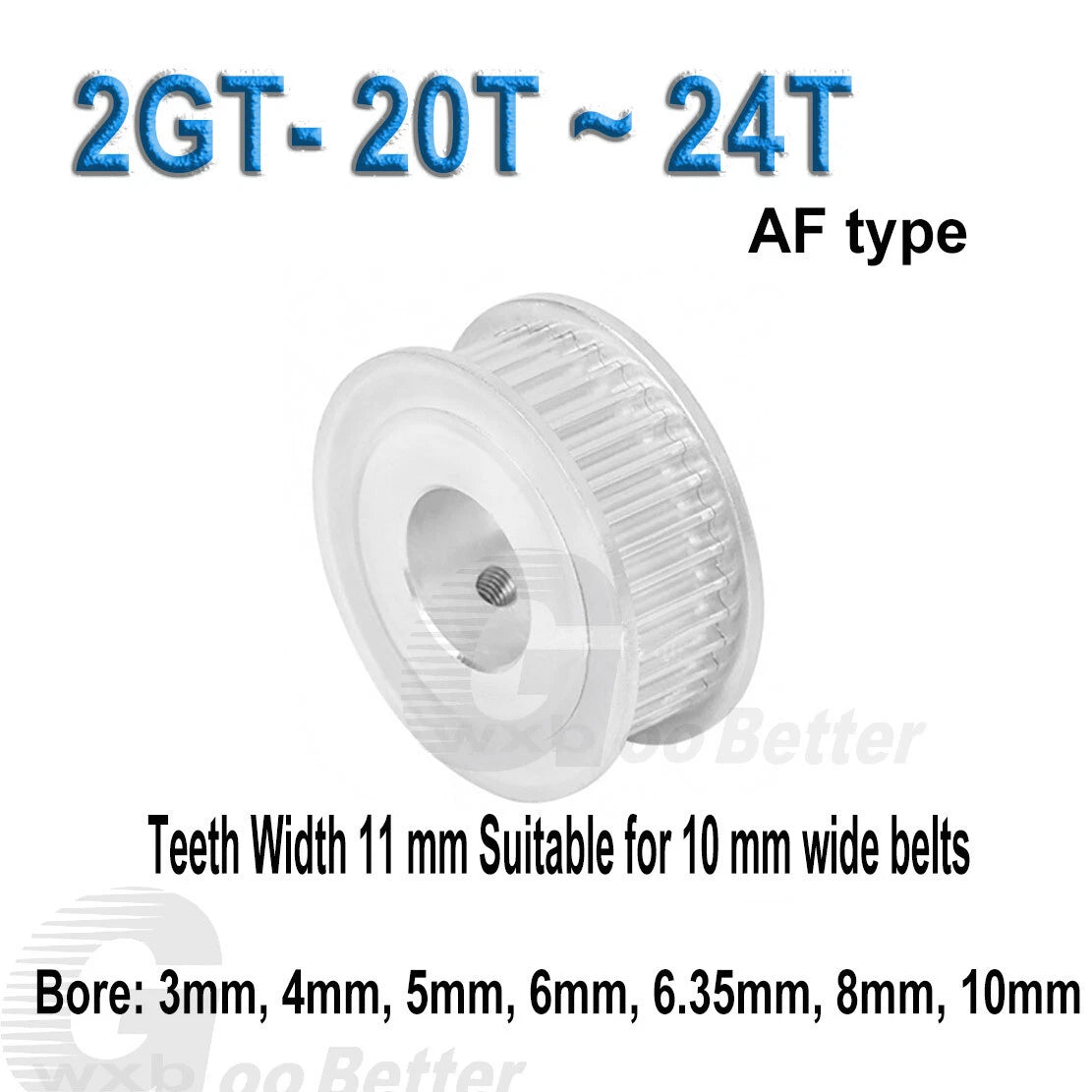 Timing Belt Pulley Bore=3~10mm GT2 Pulley AF-type 20~24 Teeth for 10 mm Belts