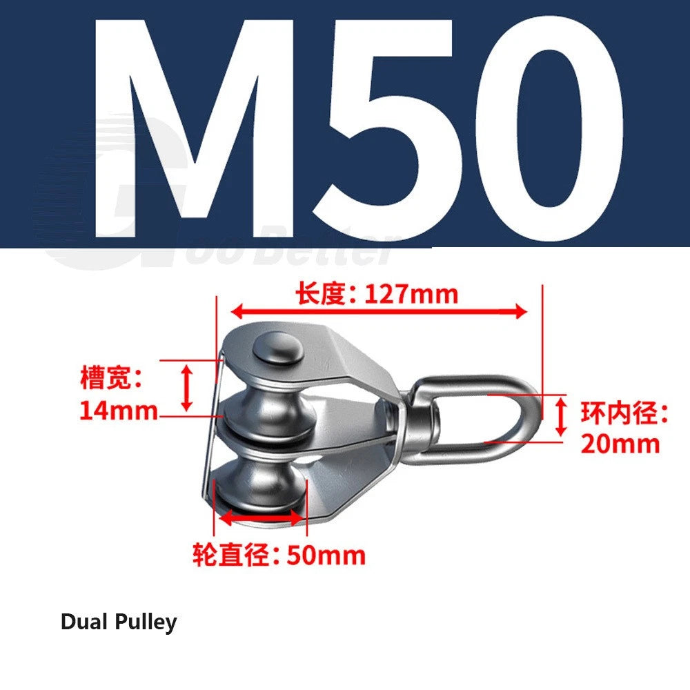 Lifting Rope Pulley Swivel Hanging Wire Towing Wheel Heavy Duty Stainless Steel