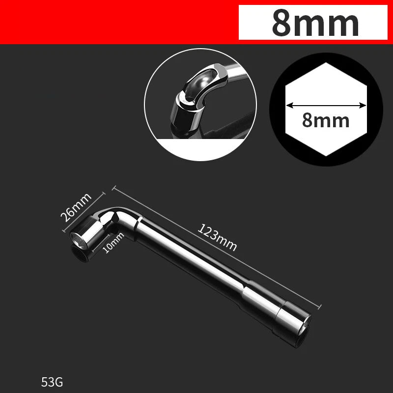 L-Shaped Perforated Hex Socket Wrench Bore Diameter 8-19mm Chrome Vanadium Steel