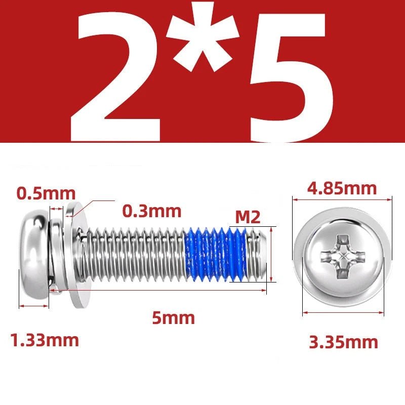 A2 Stainless Steel Phillips Pan Head Machine Screws with Flat & Spring Washers — M2 to M10 - HomeDIYer