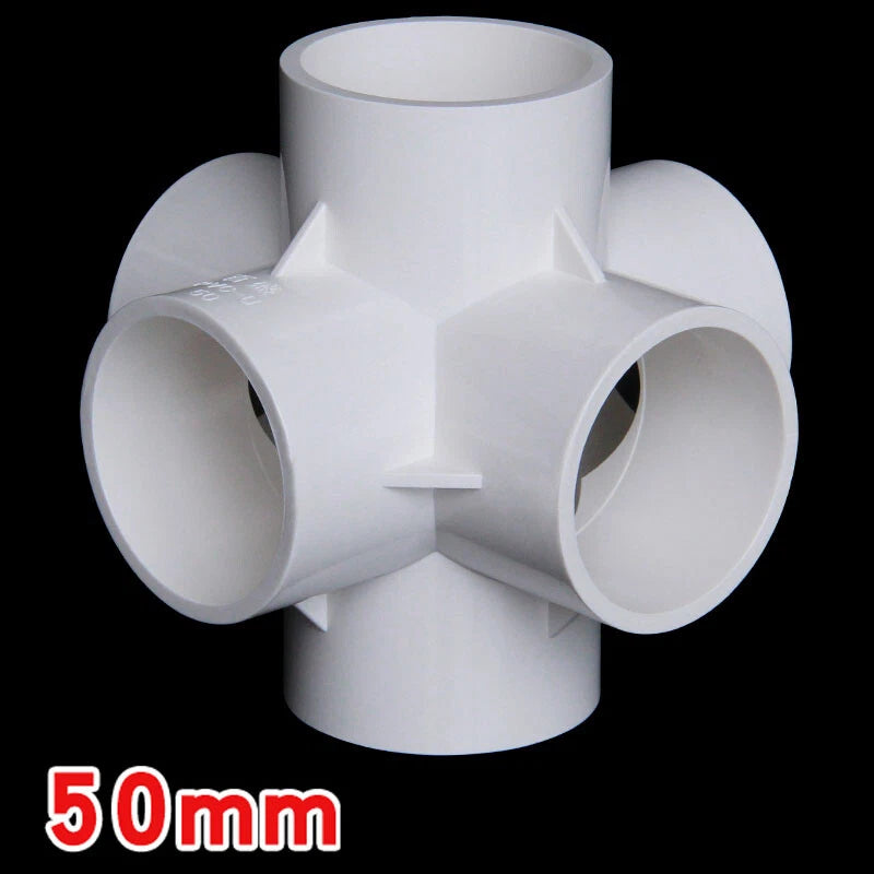 White PVC 6-Way Equal Connector Socket Pressure Pipe Fittings ID: 20 25 32 50mm