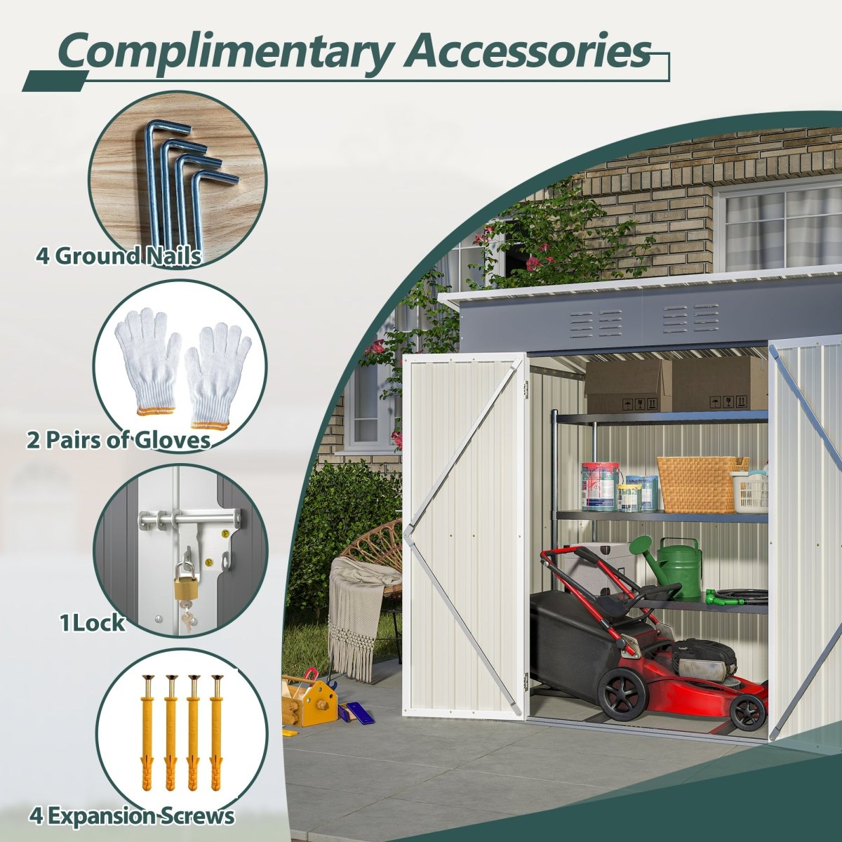 6'x4' Outdoor Metal Storage Shed for Garden Tools Lockable Door With Floor Frame - HomeDIYer