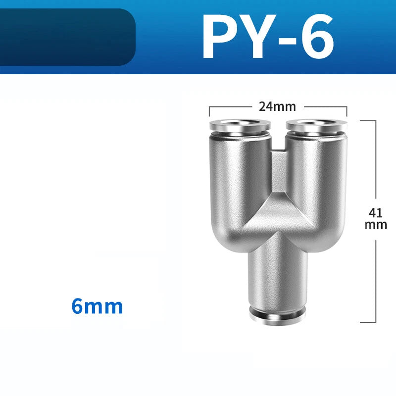 304 Stainless Steel Y-Type Push-to-Connect Pneumatic Fittings — Equal Connector 4mm–12mm