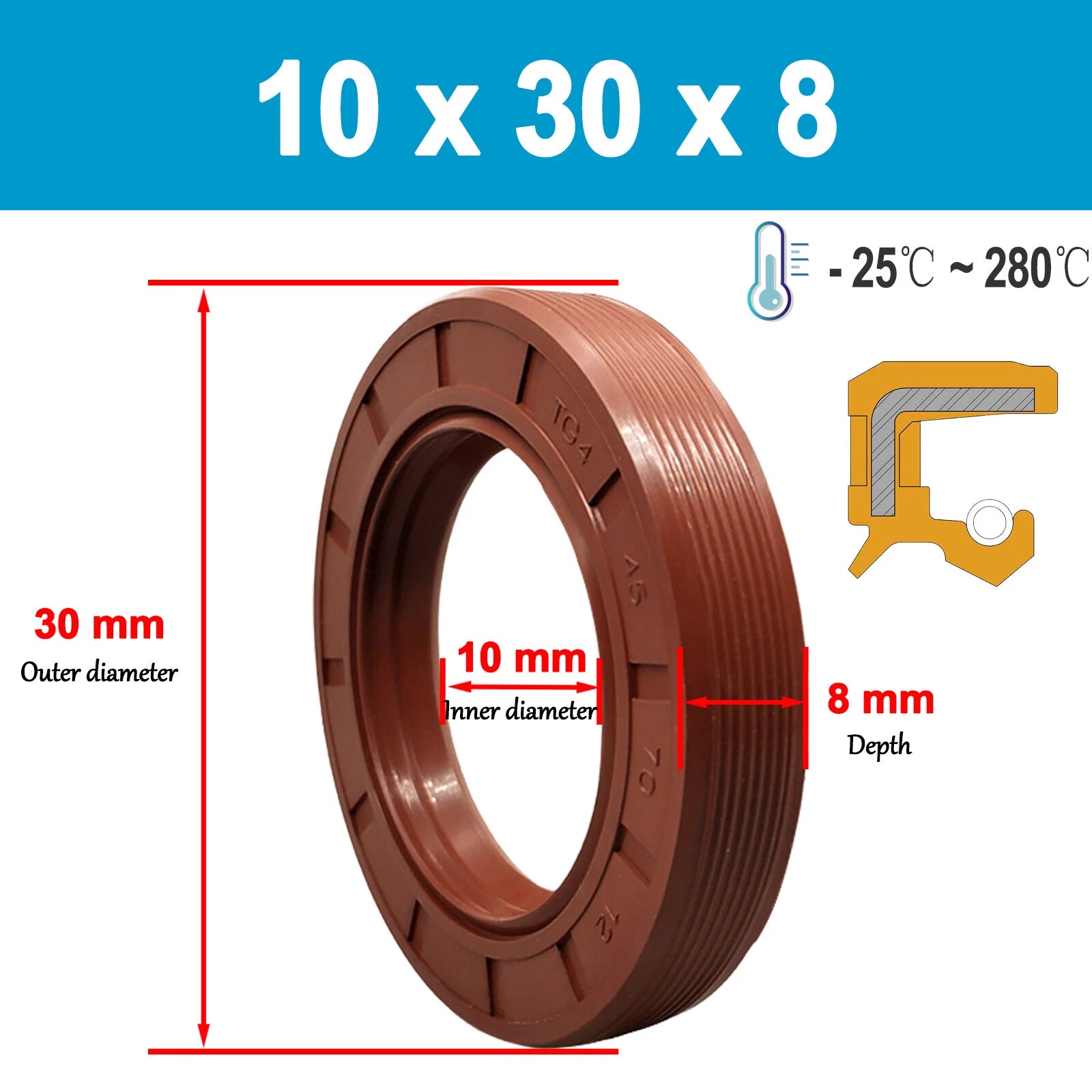 Metric TC Rotary Oil Shaft Seal FKM Fluorine Double Lip Seal 5mm - 15mm Shaft