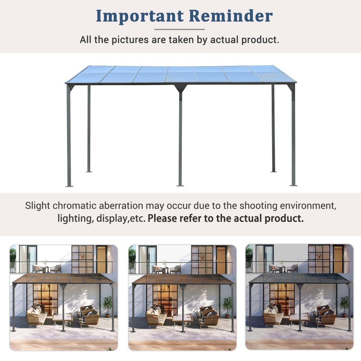 Wall - Mounted Gazebo 14.76*9.22 FT Patio Cover Lean - to Awning with Powder - Coated Iron Frame and with PC Roof Panels Outdoor Sloped Design Shelter for Deck, Garden, Backyard, Gray - HomeDIYer