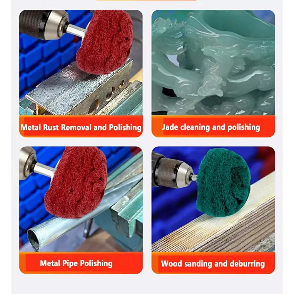 1/4" Hex Shank Flap Sanding Wheel Nylon Fiber Abrasive Scouring Buffing Polishing Wheel Green 120# Red 240# 50mm/75mm/100mm