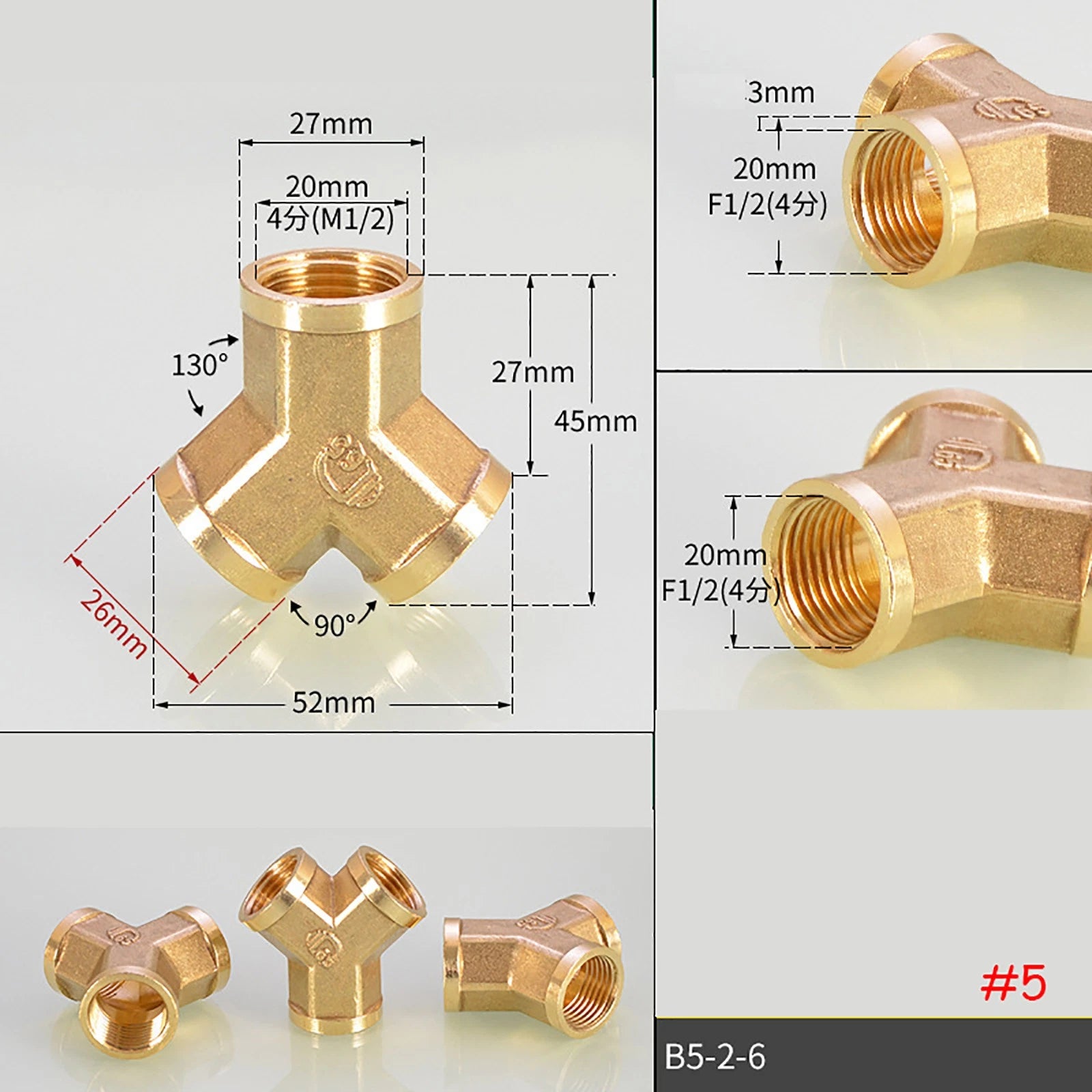 Brass BSP Tee Fittings — Y-Tee & Straight Tee Water Diverter Valves, 1/4" to 1/2"