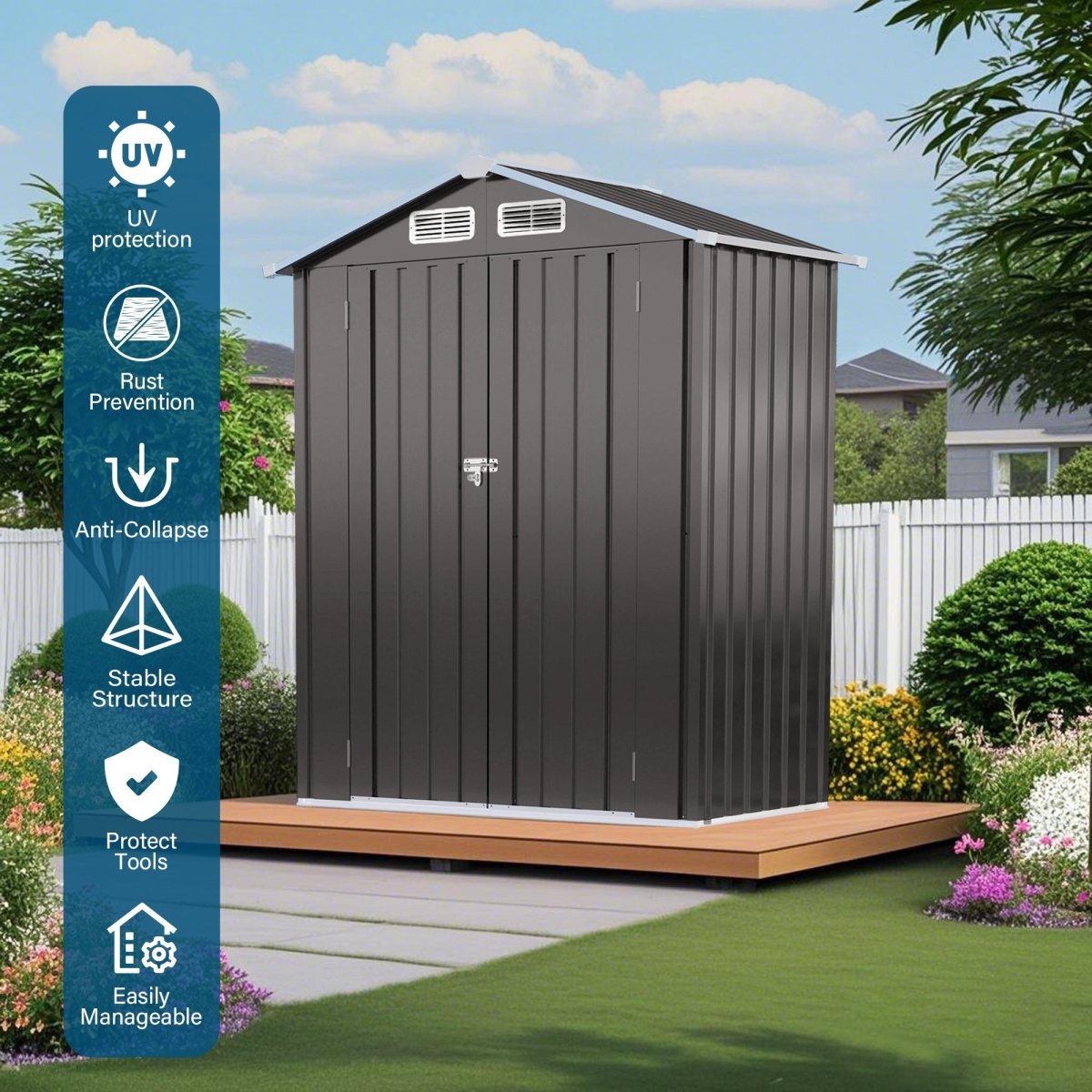 5X3 FT Metal Outdoor Storage Shed, Tool Shed with Pitched RoofWaterproof, Lockable DoorCompact Metal Tool Shed for Garden, Backyard, Patio, Everyday Sundries and Bike Storage, Gray - HomeDIYer