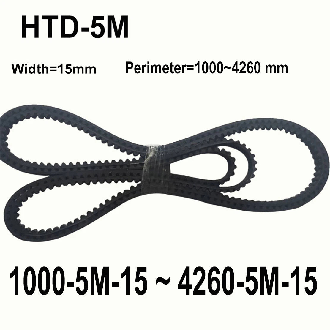 HTD 5M Timing Belt 15mm Wide — Closed Loop Synchronous Belt, 1000–4260mm Perimeter
