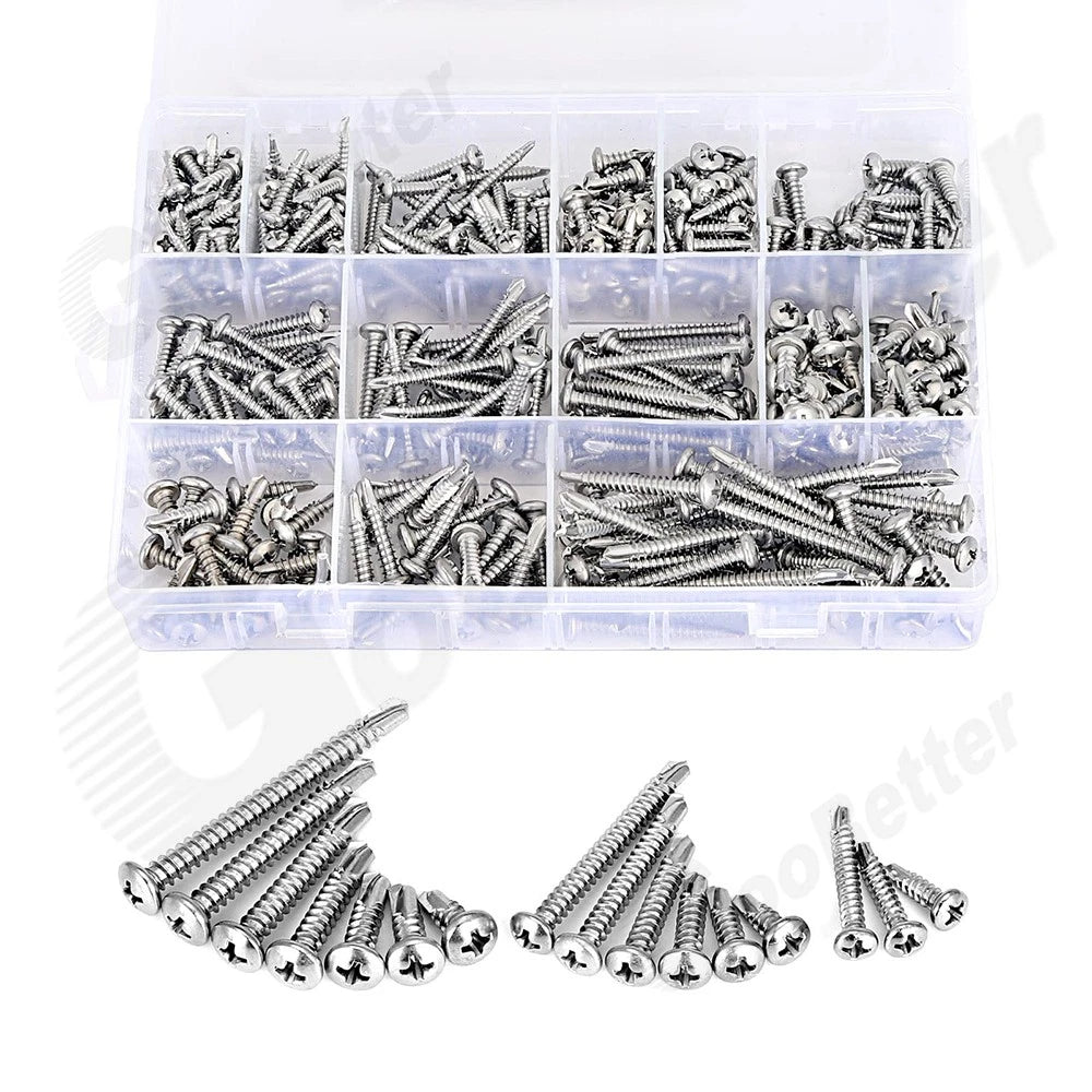570pc #6 #8 #10 #12 Flat & Pan Head Self‑Tapping Screws – 304 Stainless Steel Kit