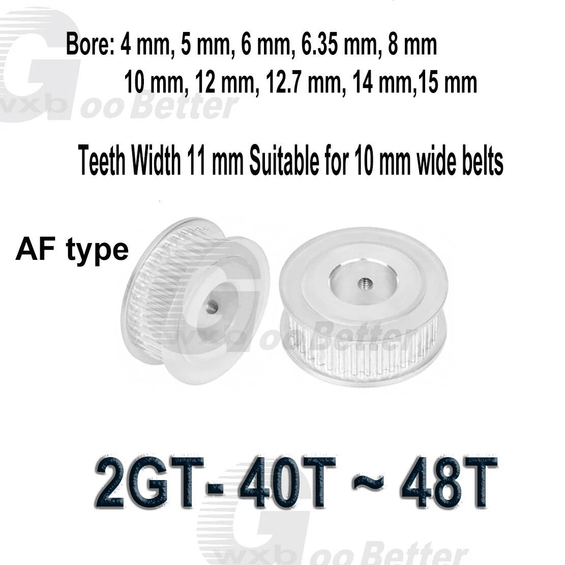Timing Pulley GT2 Pulley AF-type 40~48 Teeth Bore=4mm~15mm Tooth width=11mm