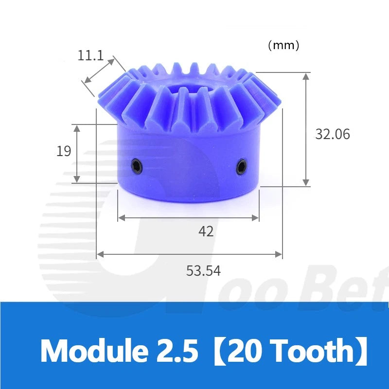 Module 2.5 Nylon Bevel Gear 90° 1:1 Pairing Miter Gear 20T 25T 12-25mm Bore Blue