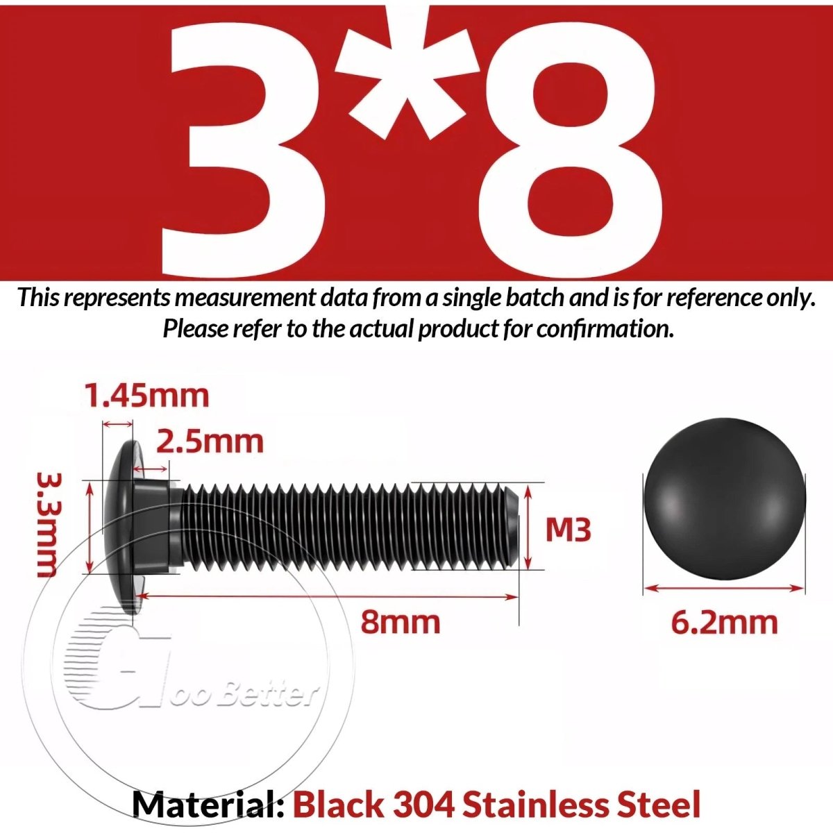 Black Carriage Bolts M3 M4 M5 M6 — Cup Square Domed Head, A2 - 70 Stainless Steel - HomeDIYer