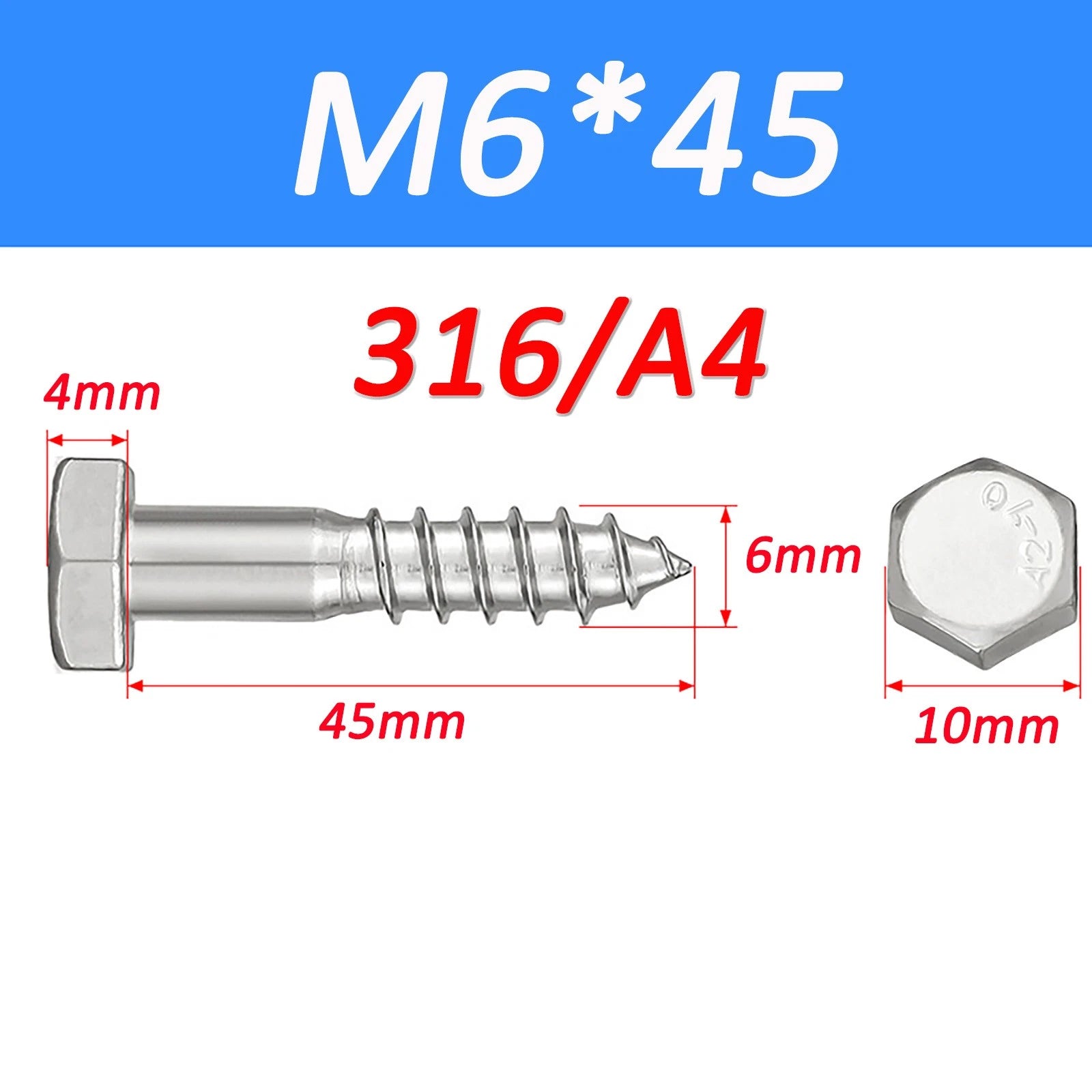 316 Marine Grade A4 Stainless Steel Hex Head Lag Screws – DIN571